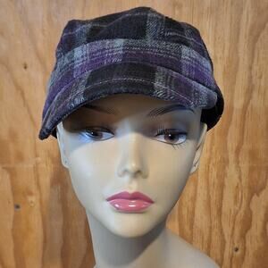 Eddie Bauer Cadet Hat Womens L/XL Black Purple Grey Plaid Classic Outdoor Preppy